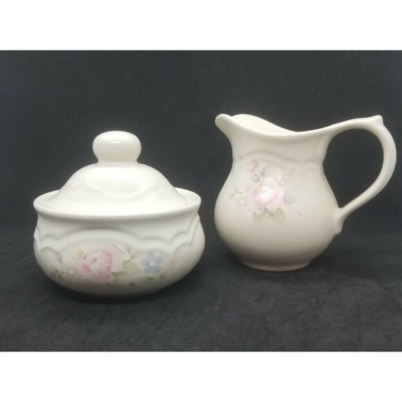 Pfaltzgraff TEA ROSE Creamer Pitcher and Lidded Sugar Bowl USA Retired - Picture 1 of 12
